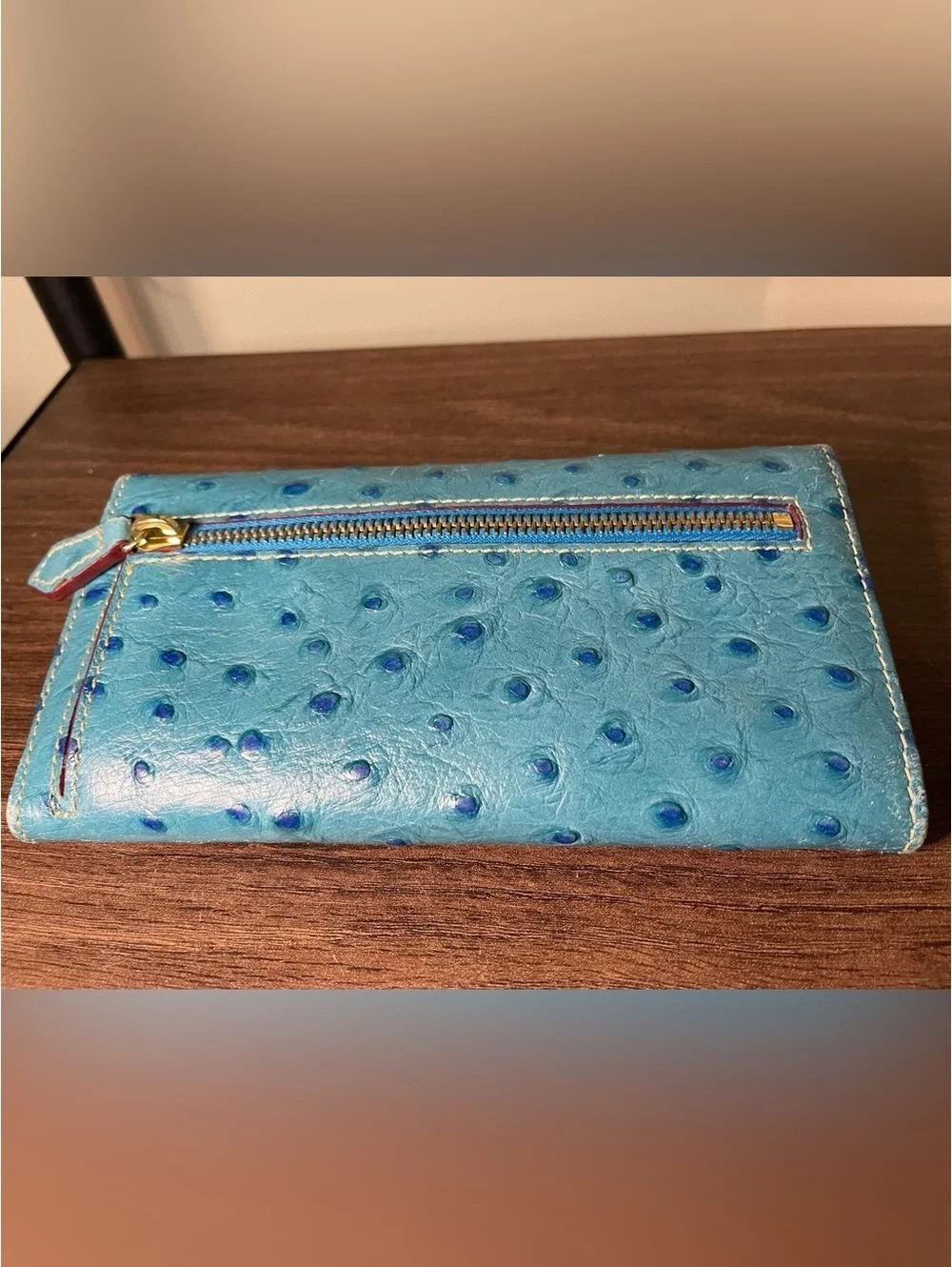 Dooney & Bourke Blue Ostrich Embossed Leather Wallet